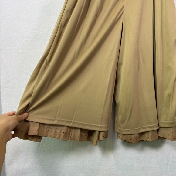 En Crème Polka Dot Shoulder Tie Pleated Wide Leg Jumpsuit: Light Brown / M - Picture 8 of 16